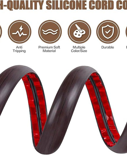 Floor Cord Cover Cavity 0.8"x0.37" Self Adhesive Cord Hider, 10FT Low Profile Cable Management, Extension Strip Protector for Wires, Prevent Cable Trips for Offices, Gyms, Exhibitions（Black Wood）