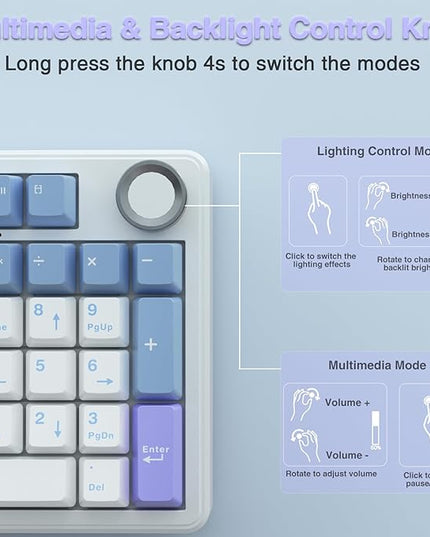 AULA F99 Pro Wireless Mechanical Keyboard with Knob,Creamy Sound,Tri-Mode BT5.0/USB-C/2.4GHz Hot Swappable Keyboard,Gasket Structure,RGB Backlit Computer Gaming Keyboards