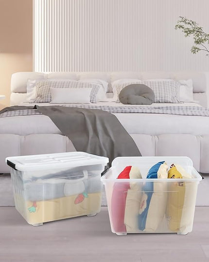 4-Pack Plastic Storage Box, 50 L Clear Large Storage Bin with Wheels
