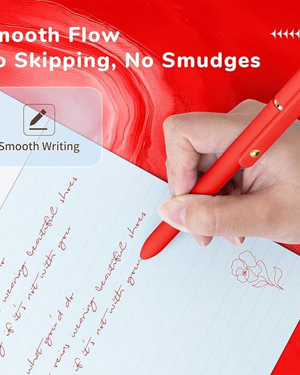 UIXJODO Red Pens, 6 Pcs Red Ink Pens Fine Point Smooth Writing Pens, 0.5mm Colored Ink Gel Pens for Journaling Note Taking, School Supplies Gifts for Women (6 Pcs Gold Red - Red Ink)
