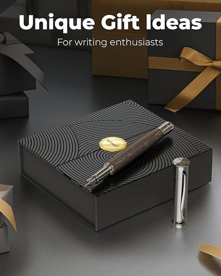 WEMATE Fountain Pen Set, Fine Nib with 20PCS 2.6MM Ink Cartridges(10 Black&10 Blue),1 Ink Converter, Nice Luxury pen for Men, Women, Cool Wooden Fountain Pen for Writing, Journaling, Calligraphy
