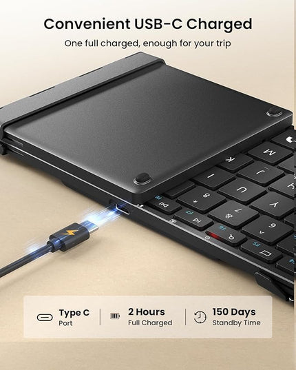 ProtoArc Foldable Bluetooth Keyboard, XK01 Full-Size Portable Wireless Keyboard for Travel, 105 Keys, 0.65" Keycaps, Multi-Device Sync for iPad Tablet Smartphone Laptop PC Windows iOS Android, Black