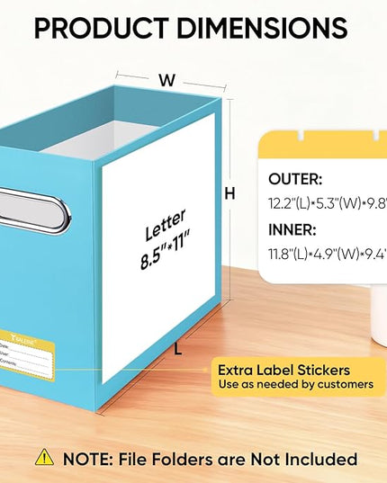 BALEINE File Organizer Box, Cardboard File Folder Organizer with Handle for Letter Size, Portable Collapsible Hanging Filing Box for Home Office Document Storage (4 Pack, Blue)