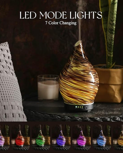 Porseme 150ml Essential Oil Diffuser Glass Color Changing Aroma Air Diffusers Aromatherapy Ultrasonic Cool Mist Humidifier 6 Running Hours Waterless Auto-Off for Sleeping Yoga Office Spa (Dark Golden)