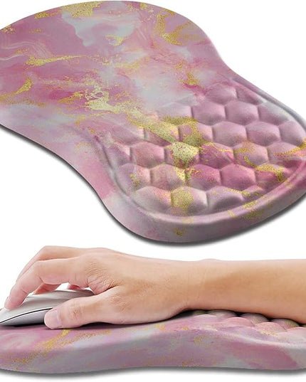 Hokafenle Ergonomic Mouse Pad Wrist Support, Wrist Rest Mousepad for Carpal Tunnel Pain Relief with Integrated Memory Foam Slope Massage Bulge (11.8x7.9 inch,Pink Gold Marble