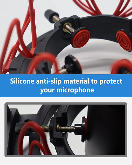 Microphone Shock Mount with Pop Filter Universal Shock Stand for Microphones Size at 21-62mm Anti-Vibration Mic Holder Clip Compatible with AT2020 MXL 990 770 Rode NT1-A Neumann 103(Red)