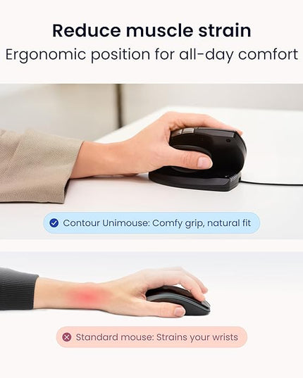 Contour Unimouse Ergonomic Vertical Mouse Adjustable 35°-70° Tilt Angle, 6 Programmable Buttons for Productivity, Customizable Thumb Rest for Wrist Pain Relief | Plug & Play Mac/PC - Wired - Left