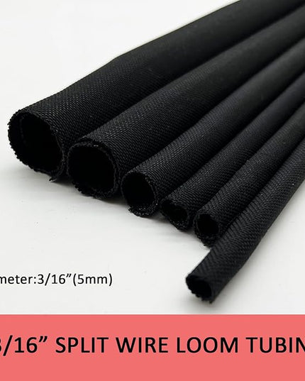 Braided Split Wire Loom Black Wire Cover Protective Harness Tubing Cable Management Self Wrap Cord Sleeve Mesh Woven 3/16"-16ft