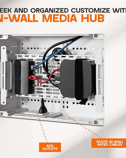 9-Inch in-Wall Media Box Recessed TV Cable Management Kit, Enclosure for Home Theater, Compatible with Roku Apple TV & Samsung One Connect, WiFi Friendly (White)