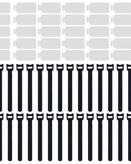 60 Pieces Cable Labels & Reusable Hook and Loop Fastening Ties Set - 30 Pieces Cord or Wire Labels & 30 Pieces Labels for Electronic Cords, Home & Office Cord Management