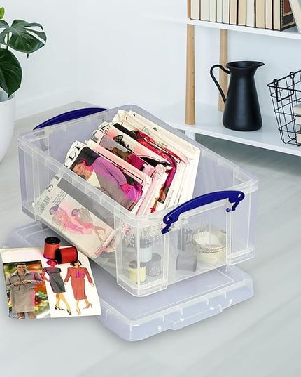 Really Useful Box Stackable 9 Liter Plastic Storage Container Bin with Snap Lid and Built-In Clip Lock Handles for Home & Office Organization (5 Pack)