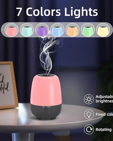 SEEDSEEL 150ML Rechargeable Battery Operated Essential Oil Diffuser, Portable Cordless Aromatherapy Diffuser,7-Hour Runtime with 7 LED Color Changing Lights