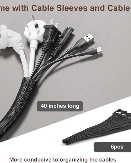 Large Cable Management Box,Cord Organizer Box with Cable Sleeves and Cable Tie,Wooden Cord Hider Box for Wires on Floor,Power Strip Hider for Home,Office,Under Desk
