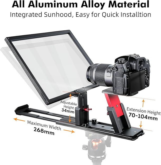 Desview T12S Teleprompter 12.9 inch Metal Teleprompter High Display Glass Compatible with Smartphone Tablet ipad Camera Easy Assembly Carry Case Included Great Partner for Video Making