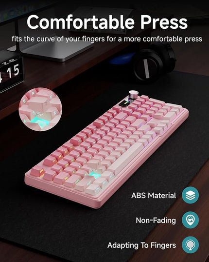 V102 Wired Keyboard, 98 Keys Creamy Gaming Keyboard with Number Pad, Display Screen & Media Knob RGB Silent Wired Cute Computer Keyboard for Laptop PC Gamer - Gradient Pink