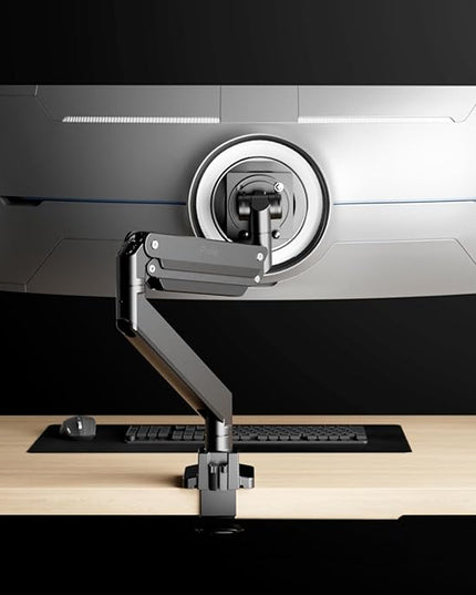 Pixio PS2S Titan Black Ultrawide Mega Heavy-Duty Premium Single Monitor Arm Stand fits up to 57 inch Monitors Holds up to 59.4lbs VESA Compatible Integrated Cable Management