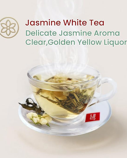 ADMIRINGAZELAND Jasmine White Tea Bags - 30 Count Fujian White Peony Leaf & Real Jasmine Flowers Blend with Pyramid Bags, Morning & Afternoon Chinese Tea Gift for Women & Men, 2.1oz