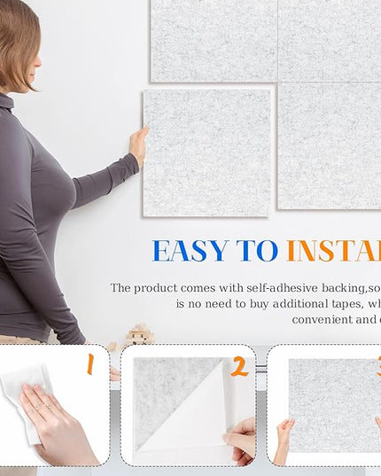 DOLLAR BOSS Felt Cork Board Tiles, 4 Packs 12" x 12" 1/2" Thick Cork Bulletin Board Self Adhesive Acoustic Panels Soundproof Corkboards for Walls with 40 Pushpins for Home Office School, Light Grey