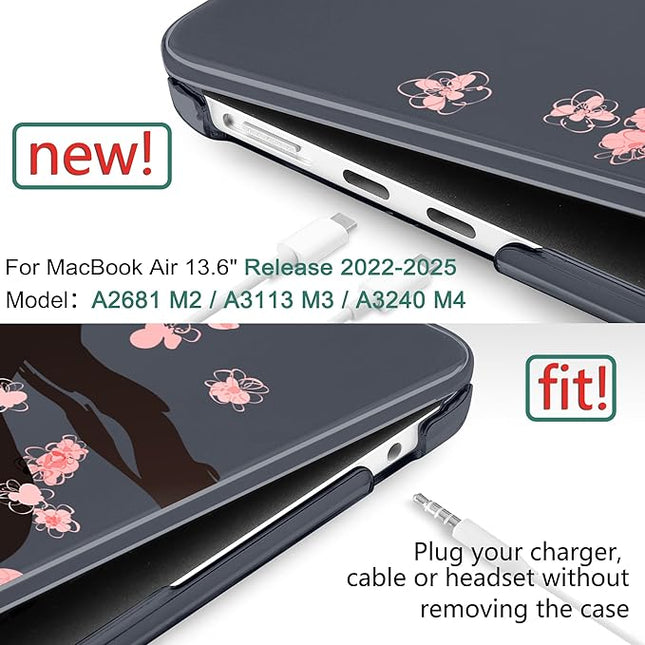 DONGKE for M4 MacBook Air 13.6 Inch Case 2025 2024 2023 2022 Model A3240 A3113 A2681 M3 M2 Chip, Plastic Hard Shell Case Cover with Touch ID for MacBook Air 13 Inch M4 - Cherry Blossoms