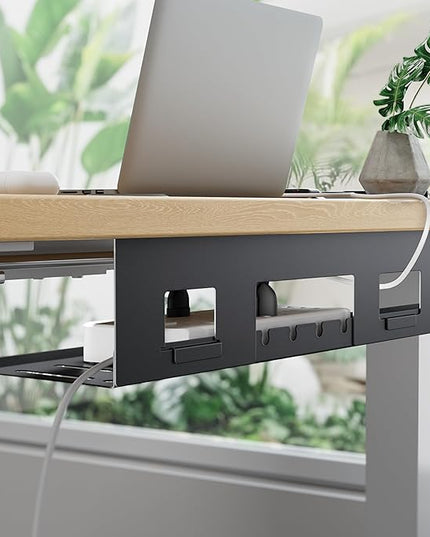 Under Desk Cable Management Tray, 31.5 Inches Metal Cord Organizer Rack, Desk Tray for Power Strip, Cord, Wire, Easy Mounting Cable Management Under Table for Home Office, Black