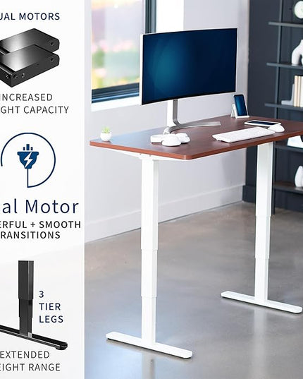 VIVO Electric 60 x 24 in Dual Motor Sit Stand Desk, Memory Height Adjustment, 2B Series, Dark Walnut Top White Frame, DESK-KIT-2W6D
