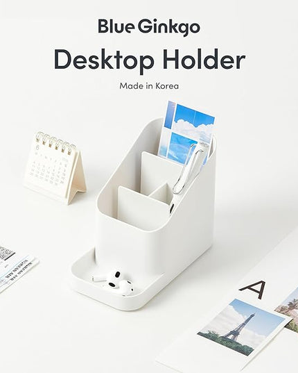 BLUE GINKGO Desk Holder – Korean-Made Office Organizer for Pencils, Pens, Notes, and Desk Supplies (White)