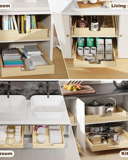 Grehitk Pullout Cabinet Organizer, 26''W×21''D×3''H Slide Out Shelves for Kitchen Cabinets, Pull out Drawers for Kitchen Cabinets, Pantry, Bathroom, & Storage Organization