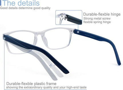 MODFANS Progressive Multifocus 2.0 Reading Glasses,Blue Light Blocking Glasses,Anti-Glare,Anti-Eye Fatigue,UV Protection for Computer/TV/Tablet/Phone,Readers with Comfort Sping Hinge
