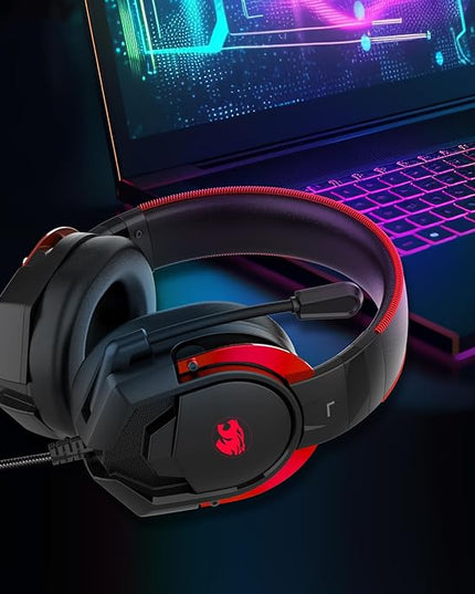 A88 Gaming Headset with Microphone for Pc, Xbox One Series X/s, Ps4, Ps5, Switch, Stereo Wired Noise Cancelling Over-Ear Headphones with Mic, for Computer, Laptop, Mac, Nintendo (Black Red)