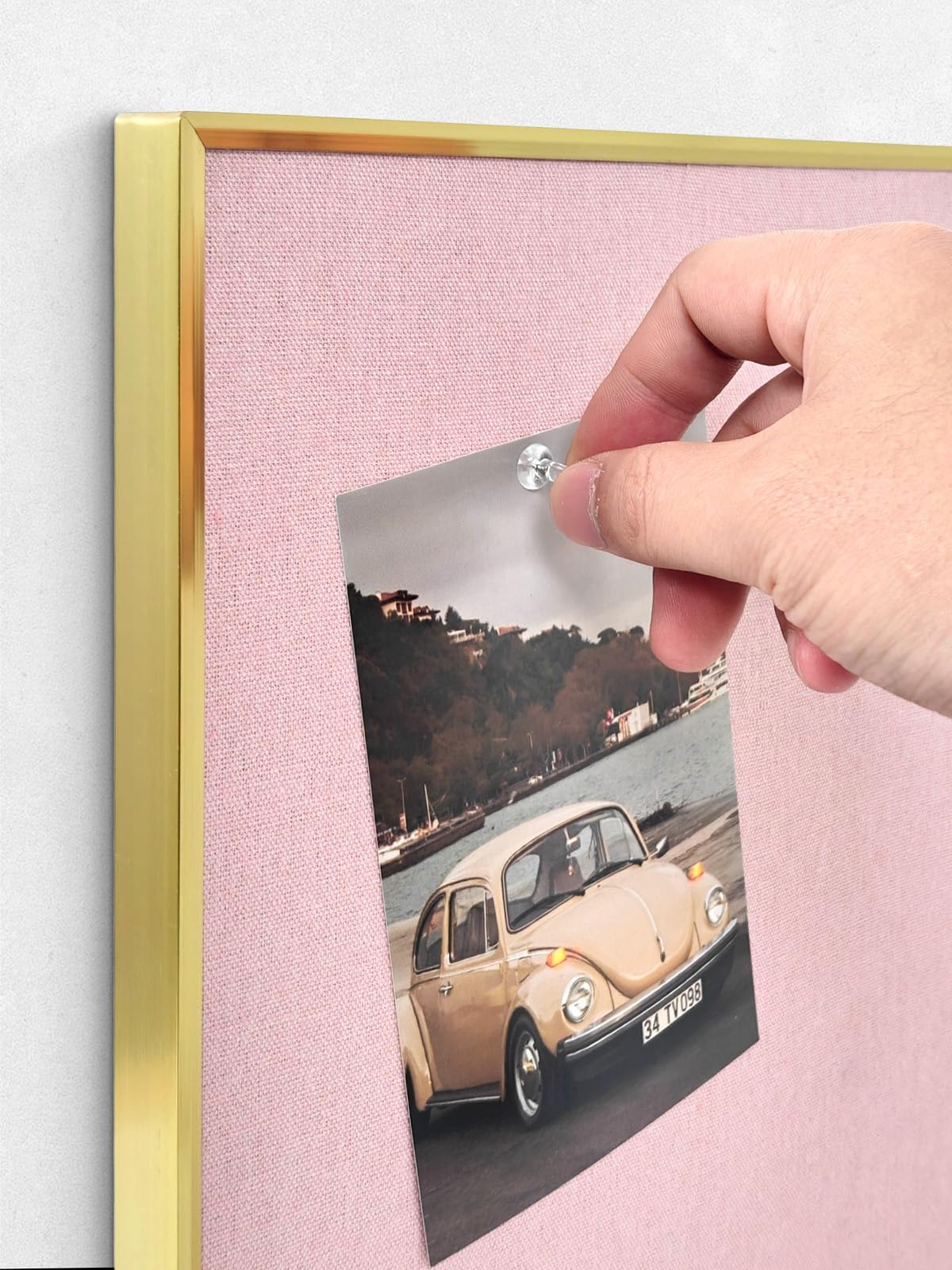 Aitakatta Bulletin Board with Golden Aluminum Frame, Pink Fabric Cork Board for Walls, 17 x 13 inches Pin Board with Push Pins for Office Home(G-AL,PK,4333)