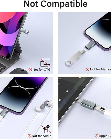 USB C Type C to Lightning Adapter （4 Pack） 1.8-2.2A 15W Fast Charging Support Data Sync,Lightning to USB Type C Cable Adapter for iPhone/iPad/for Airpods,with Anti-Lost Loop,Not for Audio/OTG, Gray