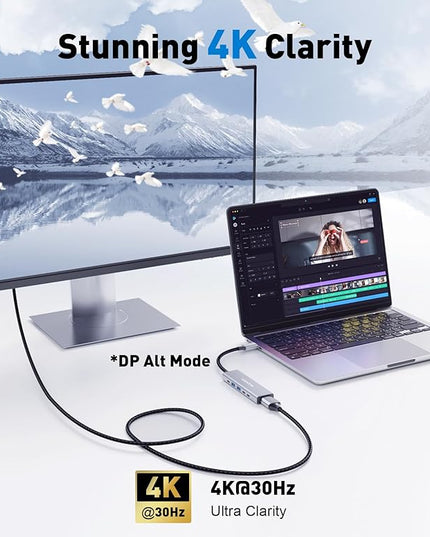 USB-C Hub (6-in-1) Multiport Adapter with 10Gbps USB C 3.2 & USB-A 3.2 4K HDMI, 100W Power Delivery, USBC Dongle for MacBook Pro/Air, iPad Pro, ThinkPad, iMac and More