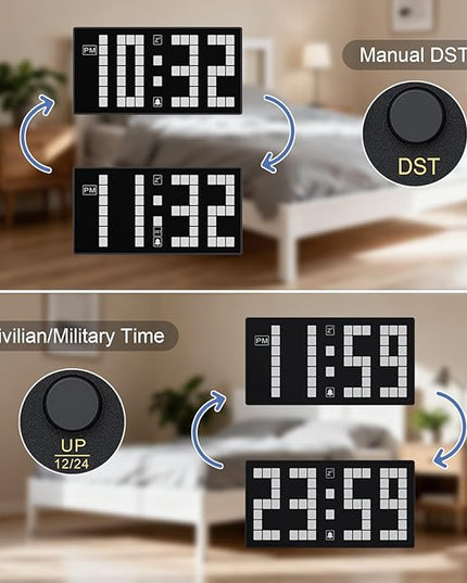 KWANWA Digital Alarm Clock with Auto-Dimmable LED Pixel Display, Weekend Alarm Mode, Plug-in Power with Battery Backup, DST Adjustment, Small Clock for Bedroom Desk (White LED)