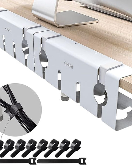NODOCA No Drill Under Desk Cable Management Tray, 17'' Wire Management, Punch-Free Clamp on, Metal Cable Tray, Wire Organizer Under Desk, Under Desk Basket for Office and Home, White(2 Packs)
