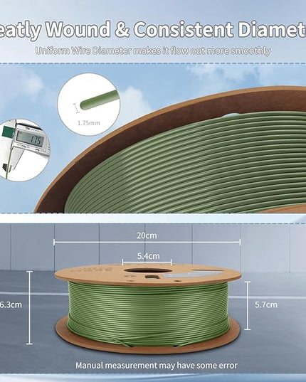 3D Printer Filament Basic PLA Filament 1.75mm 300mm/s 1kg Cardboard Spool Dimensional Accuracy +/- 0.03 mm Fit Most 3D FDM Printer-Olive Green