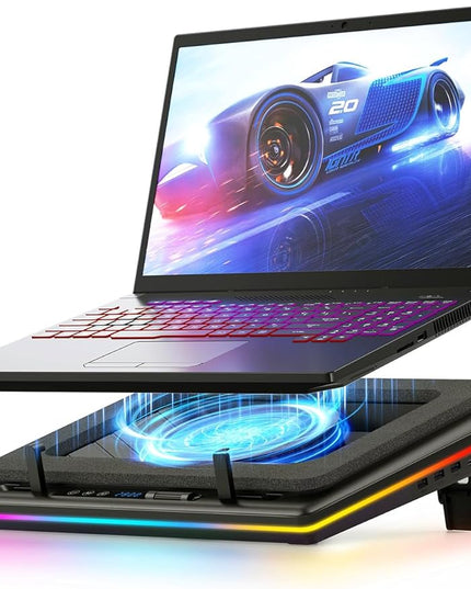 llano V12 RGB Laptop Cooling Pad, Gaming Laptop Cooler with 5.5 Inch Powerful Turbofan, Fast Cooling Laptop 15.6-21in, Adjustable Speed, Touch Control, LCD Screen, Black (RGB)
