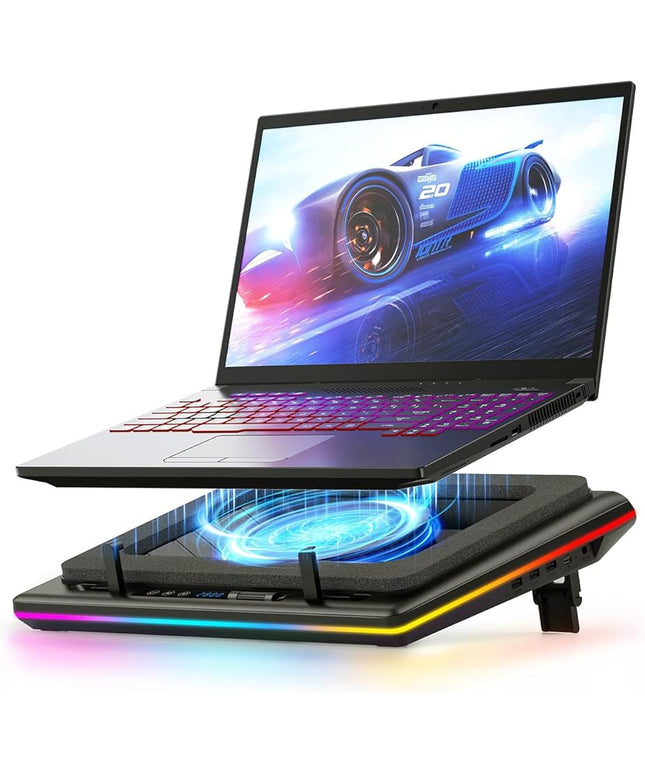 llano V12 RGB Laptop Cooling Pad, Gaming Laptop Cooler with 5.5 Inch Powerful Turbofan, Fast Cooling Laptop 15.6-21in, Adjustable Speed, Touch Control, LCD Screen, Black (RGB)