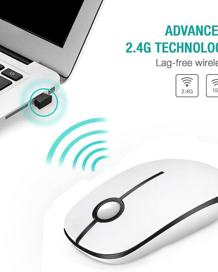 VssoPlor Wireless Mouse, 2.4G Slim Portable Computer Mice with Nano Receiver for Notebook, PC, Laptop, Computer-Black and White