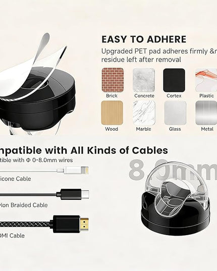 IFNOW Magnetic Cable Clips for Nightstand Self Adhesive Cord Holder Adjustable Clip for Desk, Nightstand, Phone Charger, Computer, Home, Office, Car (Black-New, 6PCS)