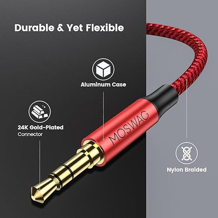 MOSWAG 3.5mm Extension Cable 6.6FT/2Meter Audio Male to Female Stereo Extension Adapter Nylon Braided Cord Compatible for Home/Car Stereos Smartphones Headphones Tablets Media Players and More