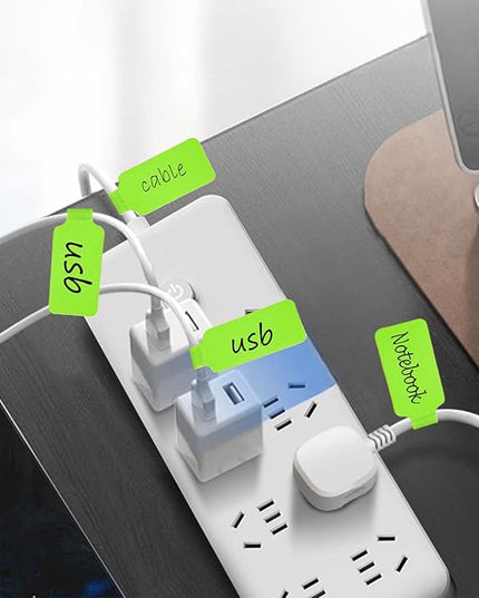Cable Labels & Reusable Hook and Loop Fastening Ties Set - 30 Pcs Cord or Wire Labels & 30 PiecesCable Tags for Electronics, Home & Office Cord Management (Green and Green)
