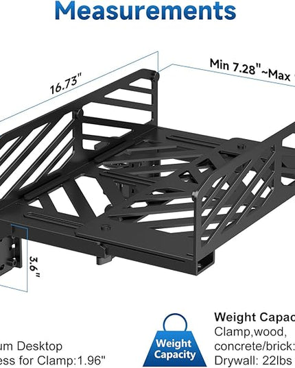 Suptek Clamp-on Desk Extender PC Desk Mount Holder,Standard and Large Gaming Computer Case Stand, Adjustable Width PC Mount, Black
