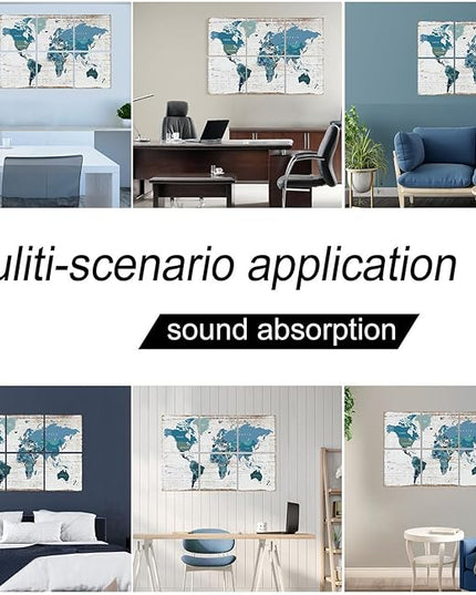 YPY Acoustic Panels Art Soundproof Panels: Vintage World Map Print Acoustic Panels Decorative Sound Absorbing Panels for Office Recording Studio Room,36"x24",Set of 6