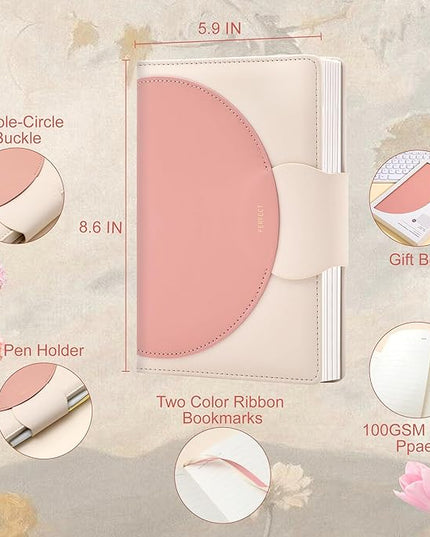 CAGIE Lined Journal for Women, 100GSM Leather Journals for Writing with Buckle Closure,A5 Hardcover Diary Journaling Notebooks for Business Work School Note Taking 5.9" x8.59 (Pink)
