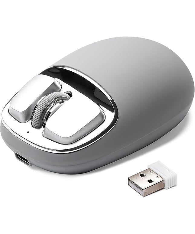YUNZll C1 Silicone Wireless Mouse, Tri-Mode 2.4G/USB-C/Bluetooth Mouse, 4800 DPl Optical Tracking, 6 Adjustment Levels,Customize Mice for Laptop, Computer, iPad, MacBook (Gray Silver)