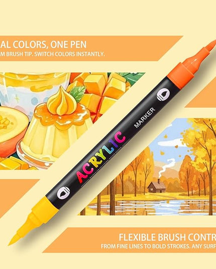 WINSONS 120 Colors Acrylic Paint Markers Dual Tip Dual Colors Brush Tip Pens for Rock Painting Supplies, Canvas, Wood, Calligraphy, Metal, Glass, DIY Crafts Art Supplies Kit (120 Colors - Dual Colors)