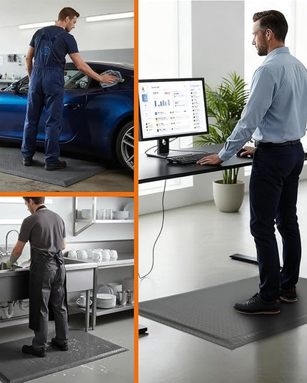Nisorpa Anti Fatigue Mats Industrial 3' x 5' Ergonomic Standing Mat 15/16" Extra Thick Kitchen Mat for Standing Heavy Duty Commercial Diamond Plate - Safety Support for Leg & Back Pain,Grey