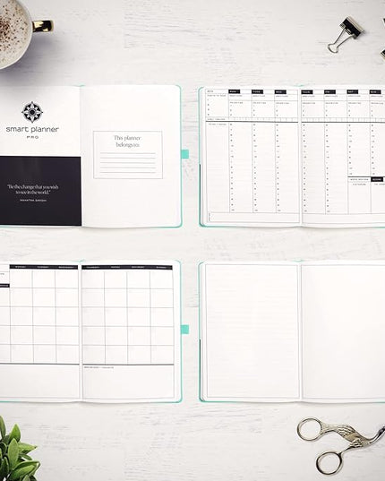 Smart Planner Pro – Medium 10 x 7 inches (B5) – Undated Agenda Daily Planner – Tested & Proven to Achieve Goals & Increase Productivity, Time Management & Happiness with Weekly, Monthly, Gratitude Sections, Back Pocket (Turquoise)