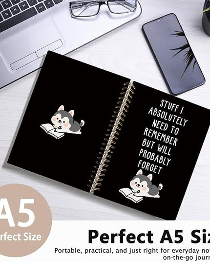 LIANGW Funny Husky Notebook Journal Gifts for Women & Men, Gifts for Husky Lovers Notebooks, Funny Gifts for Coworkers, Black Hardcover Spiral Notebook 5.5x8.3 Inch