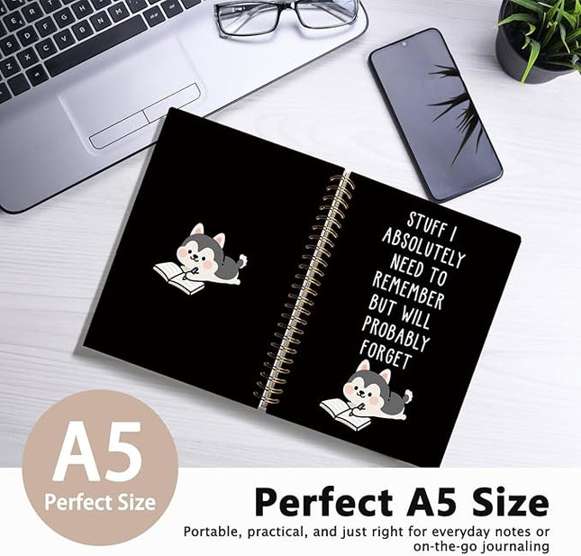 LIANGW Funny Husky Notebook Journal Gifts for Women & Men, Gifts for Husky Lovers Notebooks, Funny Gifts for Coworkers, Black Hardcover Spiral Notebook 5.5x8.3 Inch
